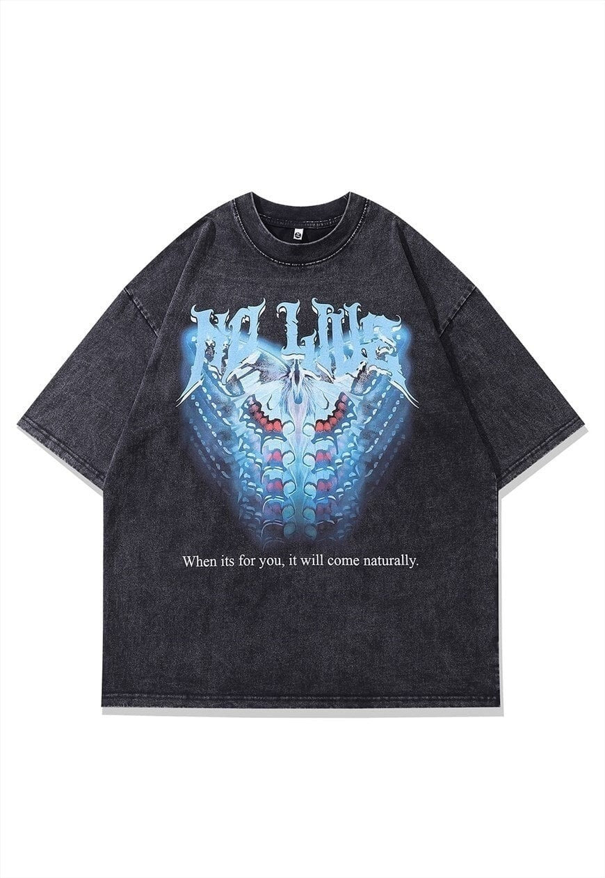 Psychedelic t-shirt butterfly print tee retro Japanese top