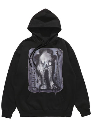 Creepy print hoodie ghost pullover abstract horror top black