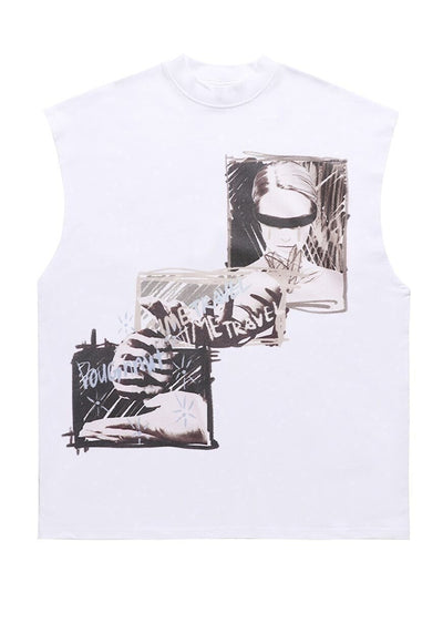 Bondage print sleeveless t-shirt S&M tank top surfer vest