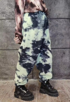 Gradient fleece joggers handmade fluffy 70s camo overalls