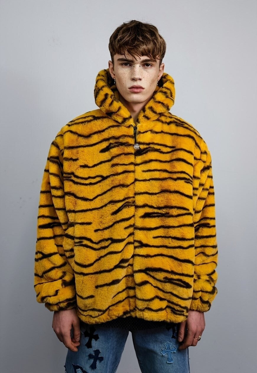 Tiger print jacket animal print bomber detachable zebra coat