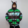 Reversible bomber jacket detachable sleeves puffer in green