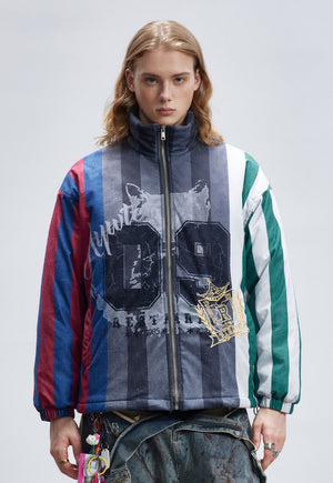 Striped corduroy bomber racing jacket motorsports puffer