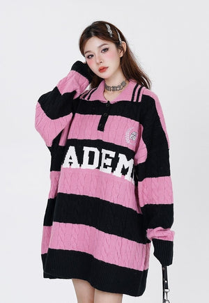 Academia sweater preppy jumper high school punk top in pink