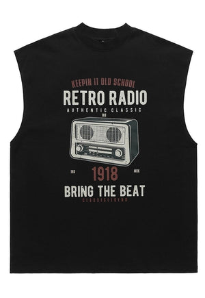 Retro radio tank top surfer vest hi-fi sleeveless t-shirt