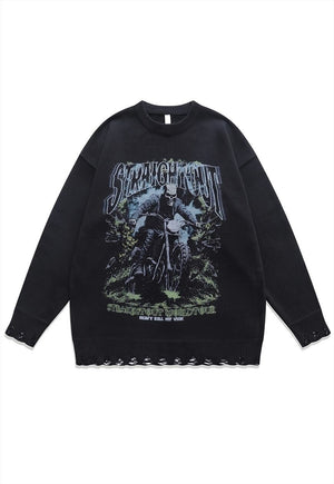 Biker sweater motorcycle jumper ripped knitted skeleton top