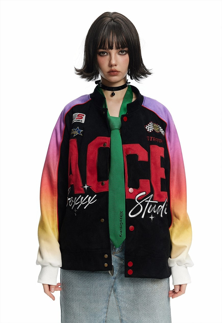 Gradient college jacket rainbow varsity grunge bomber