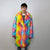 Rainbow fur long coat unicorn trench neon raver bomber fluffy tie-dye fleece psychedelic festival jacket burning man going out coat orange