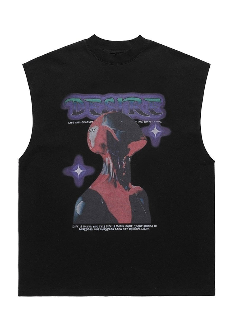 Cyberpunk tank top surfer vest retro alien sleeveless tshirt