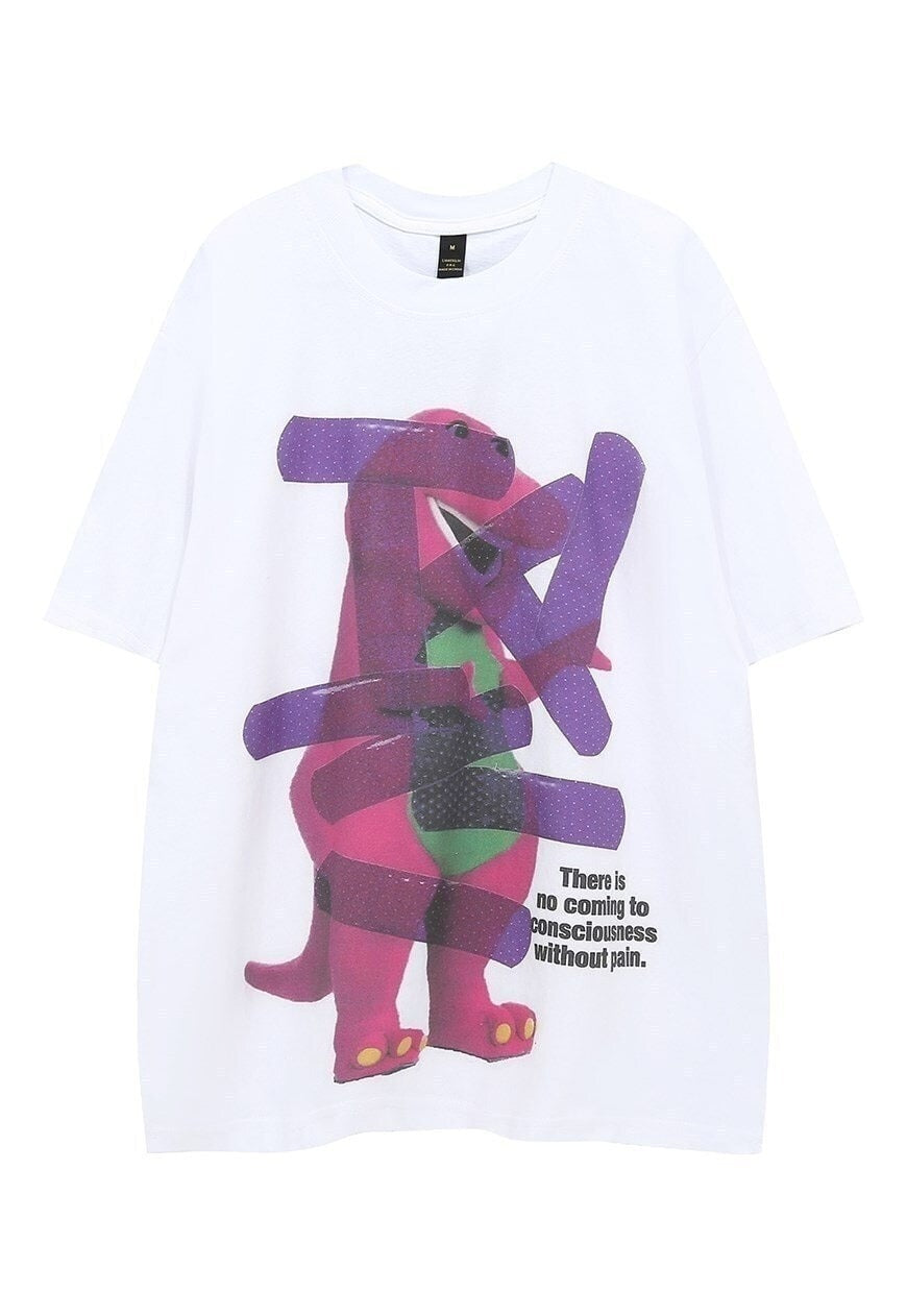 Dragon print t-shirt plush toy tee retro monster top white