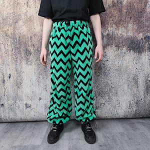 Festival stripe fleece joggers zebra pants handmade zigzag faux fur raver trousers premium party overalls in green black