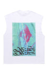 Creepy print sleeveless t-shirt tank top retro surfer vest