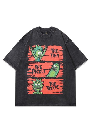 Pickle print t-shirt retro cartoon tee anime top in grey