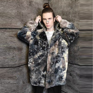 Tie-dye fleece jacket handmade 2 in 1 gradient coat in grey