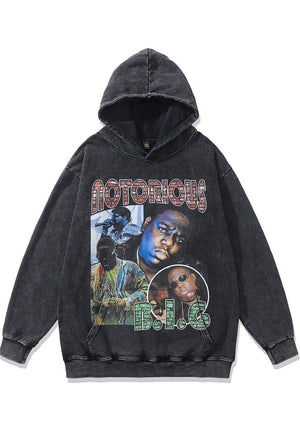 Notorious Big hoodie rapper print pullover hiphop top grey