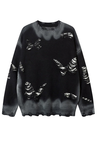 Graffiti sweater grey ripped punk y2k jumper butterfly top