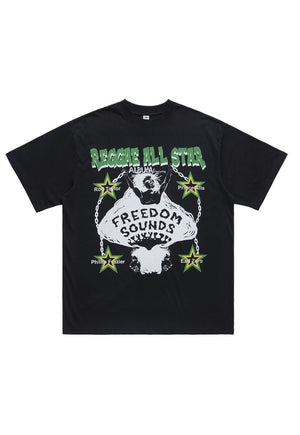 Reggae fan t-shirt Jamaican tee grunge top in black