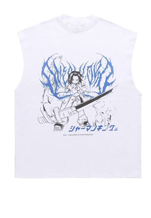 Anime print sleeveless t-shirt Japanese tank top surfer vest