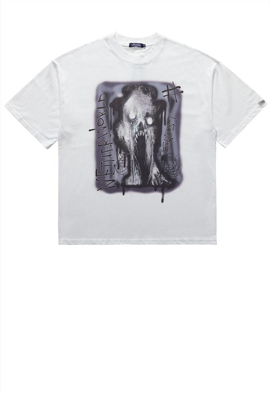 Ghost print t-shirt monster tee grunge ghost top in white