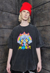 Premium raver t-shirt vintage wash old cat tee in acid black