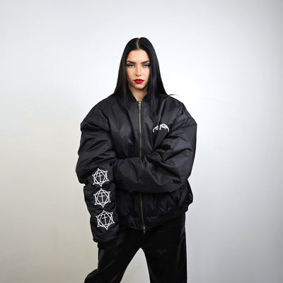 Gothic varsity jacket cross embroidered college bomber