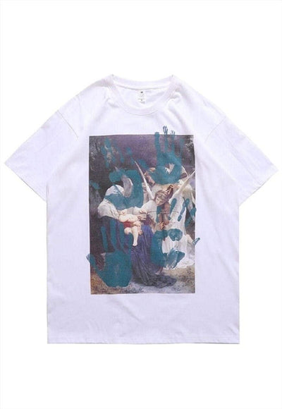 Ancient painting t-shirt retro tee hand print top in Black