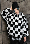 Checkerboard fleece jacket detachable check jacket in white