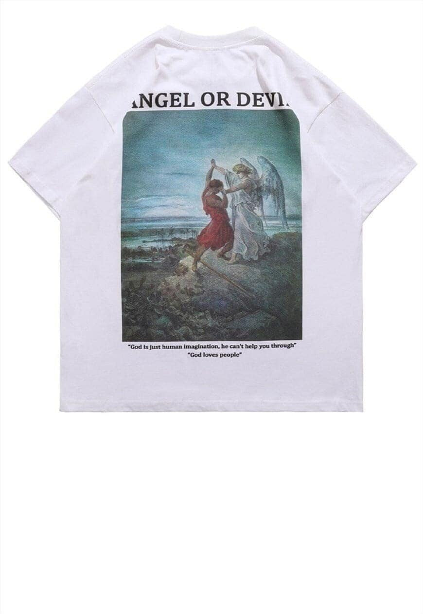 Angels print t-shirt saint tee grunge slogan top in white