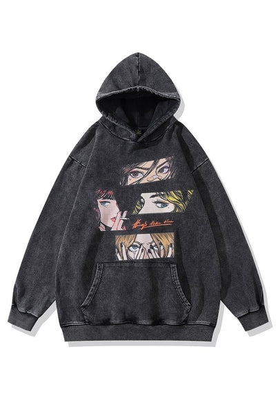 I-girl cartoon hoodie anime pullover female top in acid grey