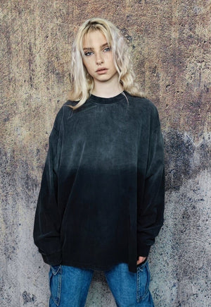 Tie-dye thin sweatshirt vintage wash top gradient tee black