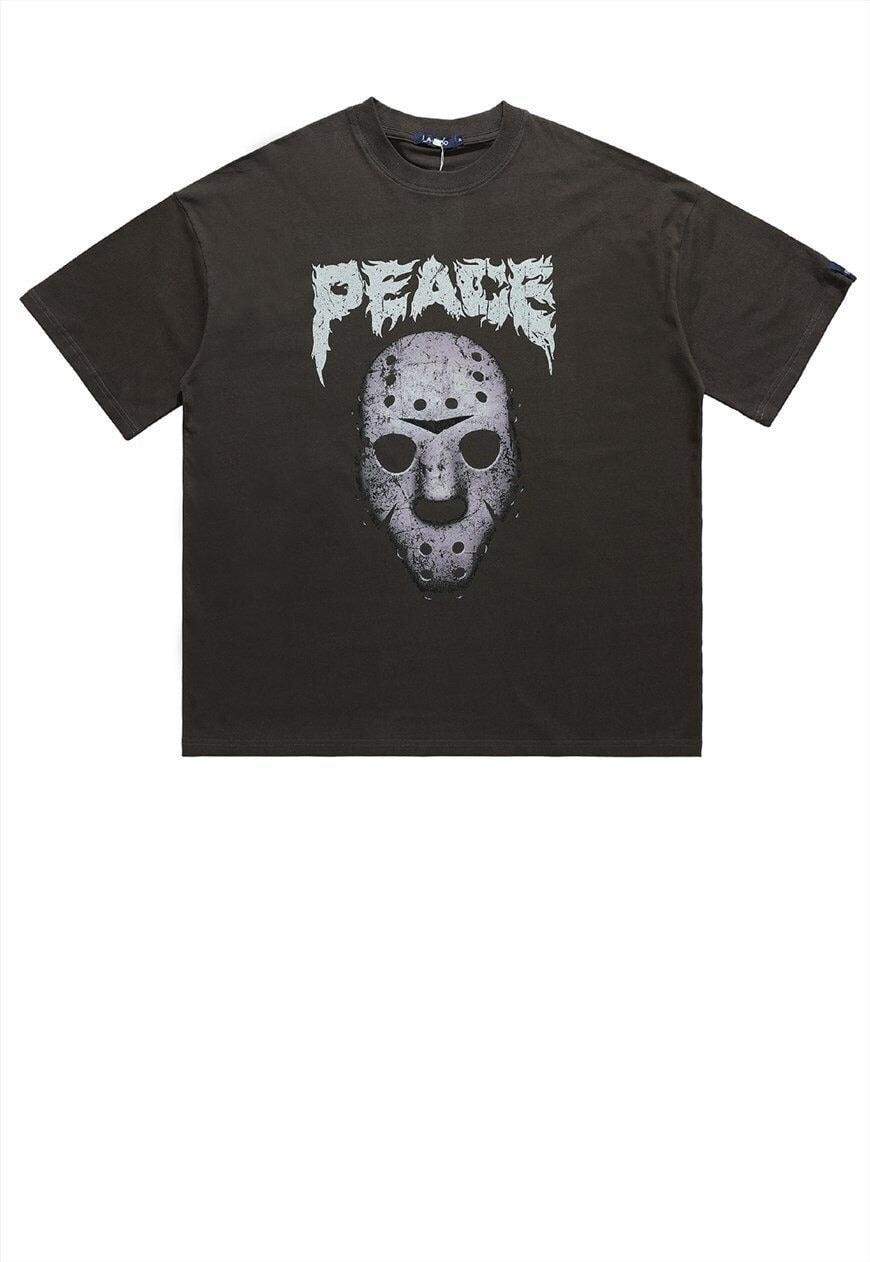 Friday 13th t-shirt Jason horror mask top horror tee grey