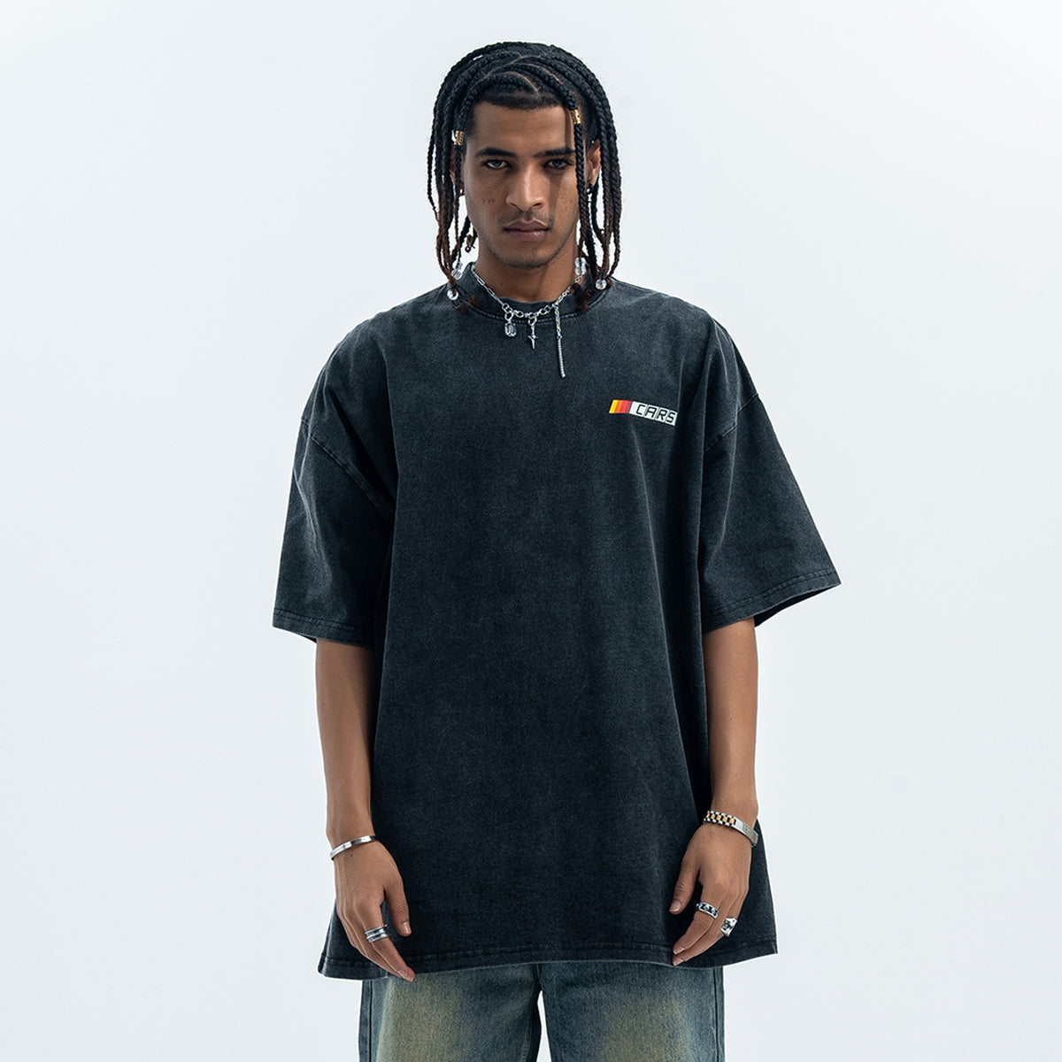 Racing car t-shirt retro cartoon top motorsports tee in Grey