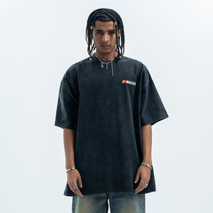 Racing car t-shirt retro cartoon top motorsports tee in Grey