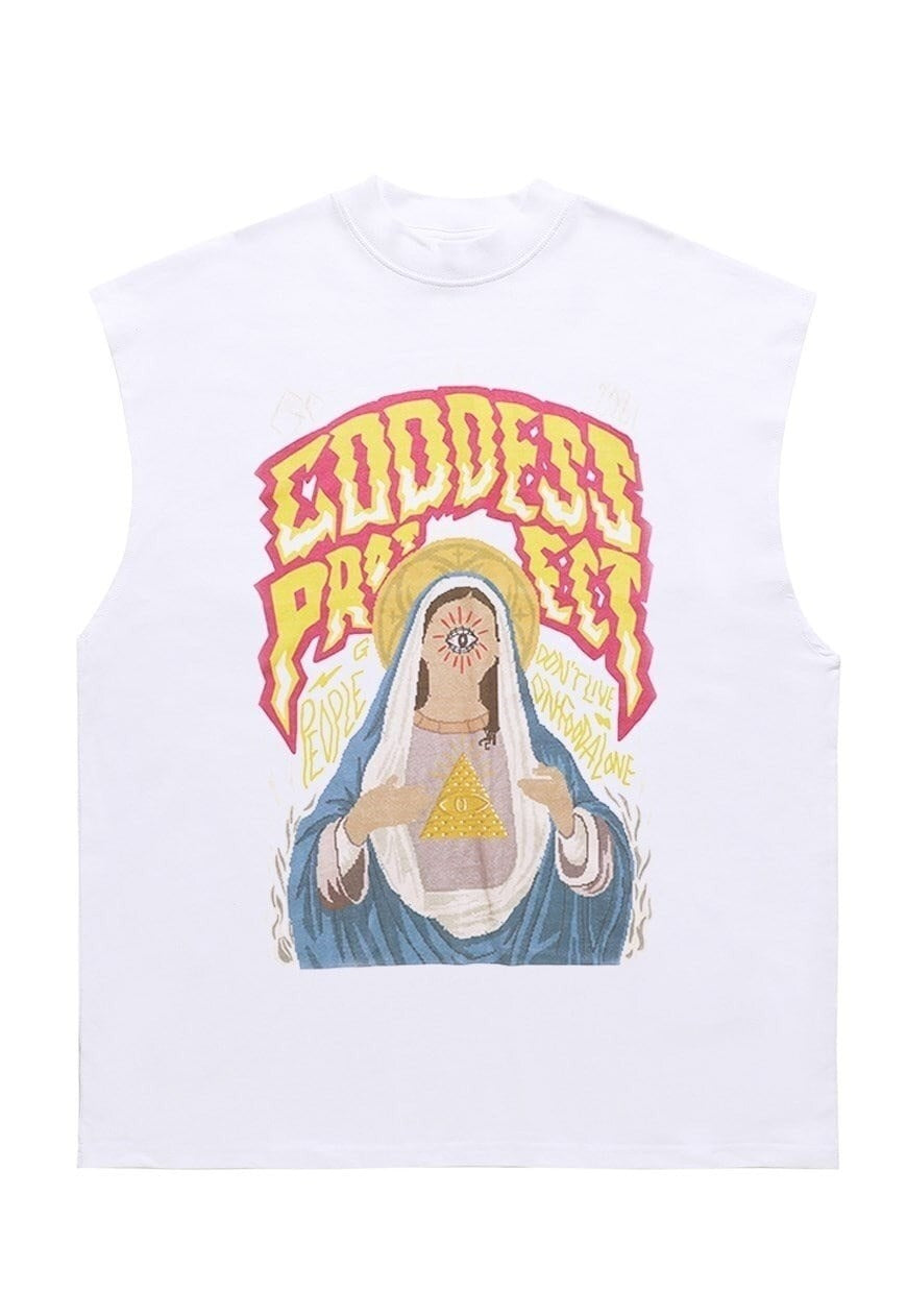 Psychedelic sleeveless t-shirt cartoon tank top surfer vest