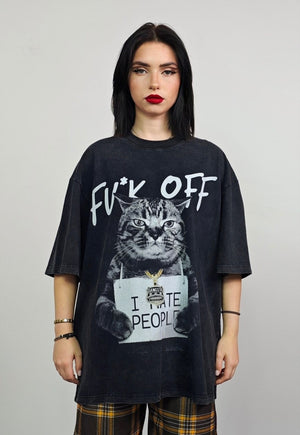 Grumpy cat t-shirt feline tee retro grunge top vintage grey