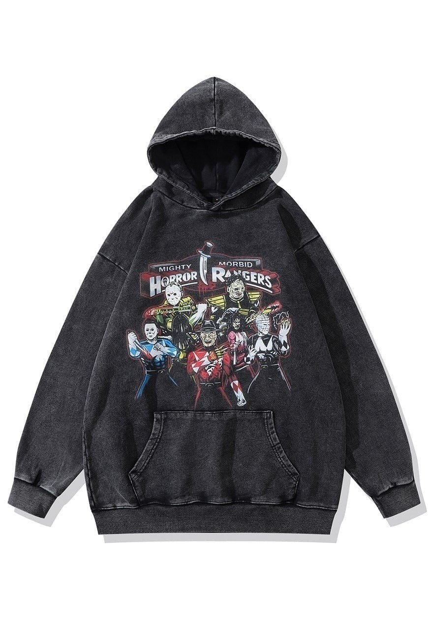 Horror movies hoodie grunge pullover Gothic top in acid grey