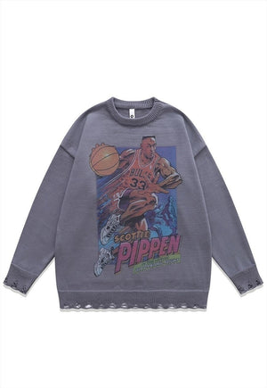 Scottie Pippen sweater knitted distressed basketball jumper