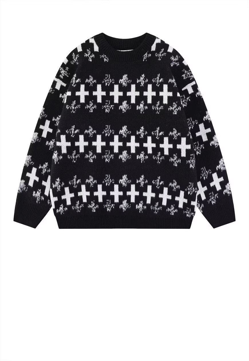 Cross sweater knitted Gothic jumper grunge top in black