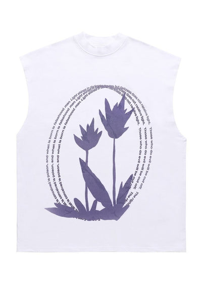 Tulip print sleeveless t-shirt retro tank top surfer vest