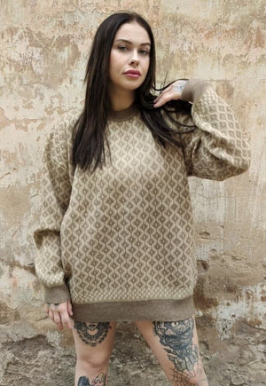 Geometric sweater 90s retro diamond jumper in dirty brown