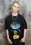 Earth t-shirt space print tee retro grunge top in acid black