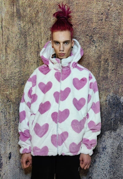 Heart fleece hooded jacket reversible fluffy animal coat