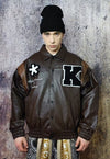 Retro varsity jacket faux leather MA-1 bomber in brown