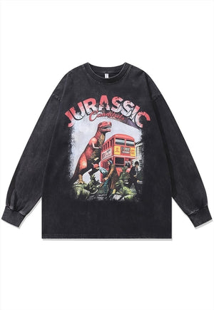 London bus t-shirt vintage wash dinosaur top long tee grey