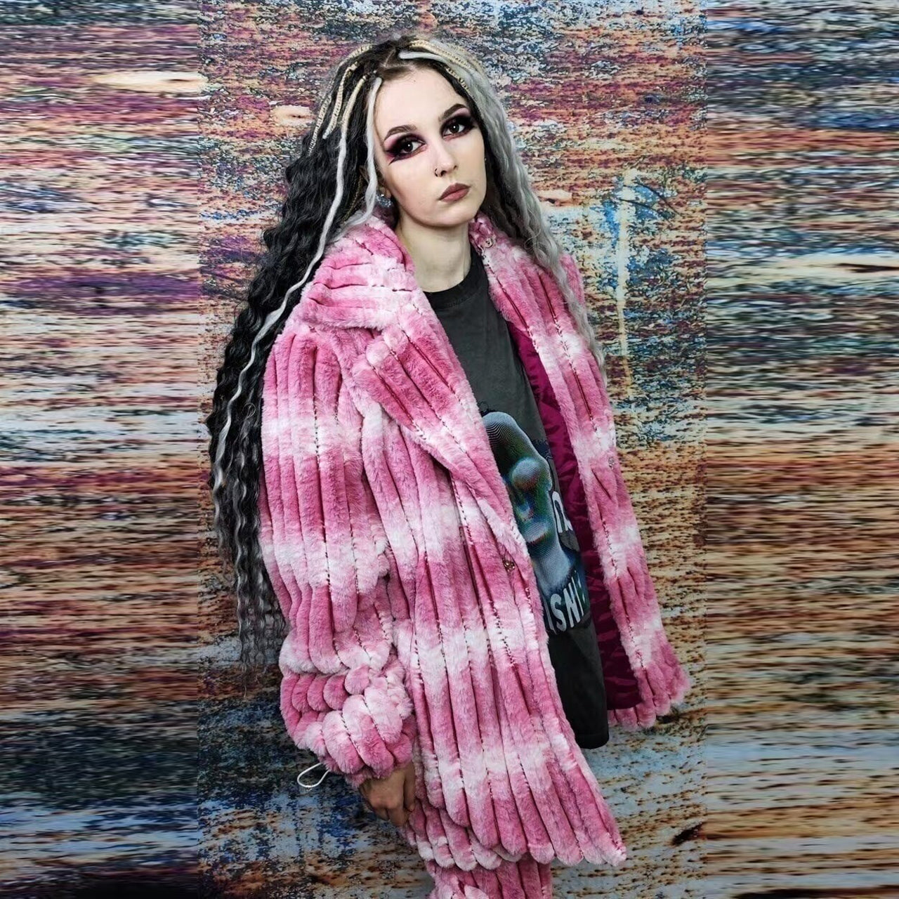 Tiedye fleece coat handmade 2in1 gradient trench jacket pink