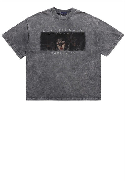 Clown print t-shirt Gothic tee grunge punk top in faded grey