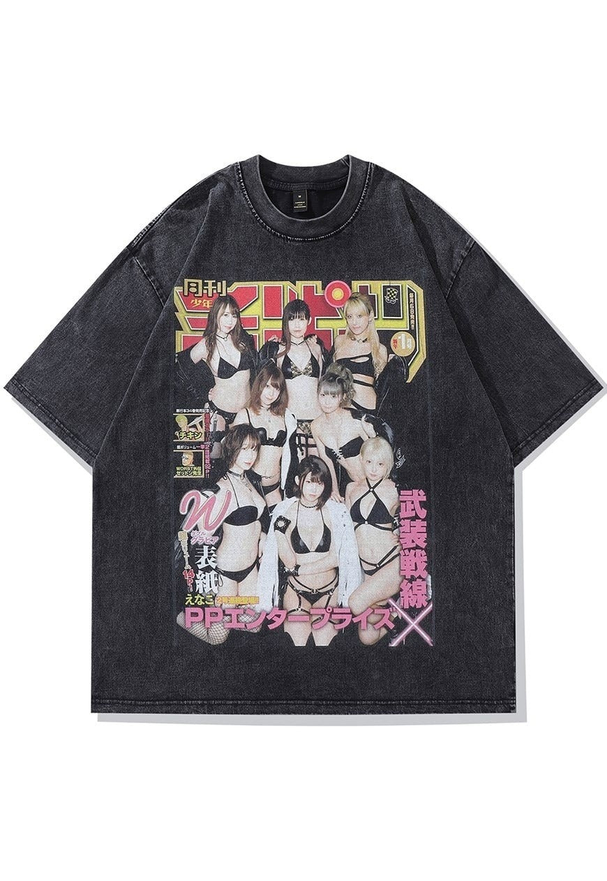 K-pop t-shirt Korean band tee retro skater top in black