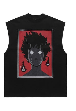 Anime boy tank top surfer vest retro sleeveless t-shirt