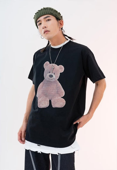 Teddy bear print t-shirt animal print tee skater top black