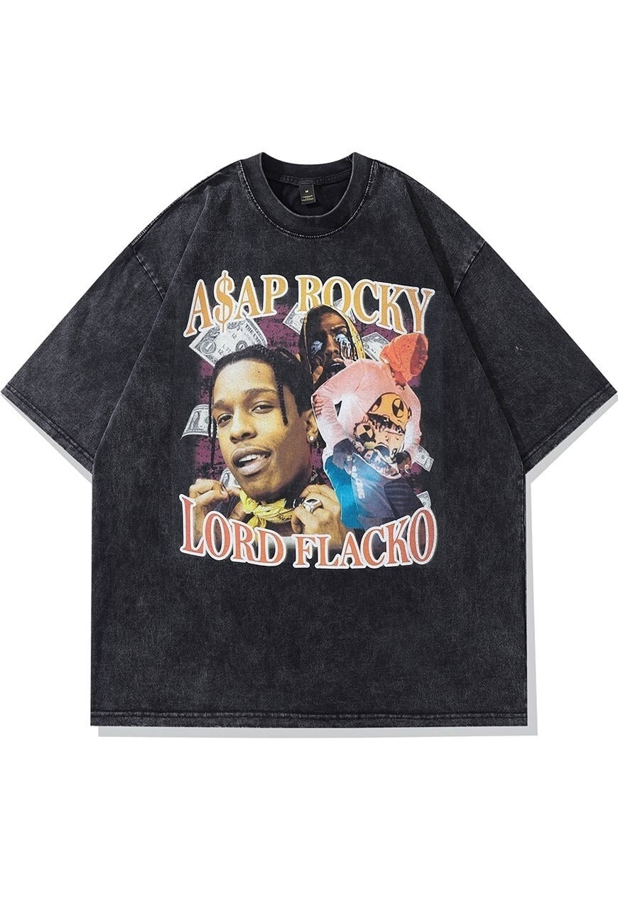 ASAP Rocky fan t-shirt rapper tee retro skater top in black